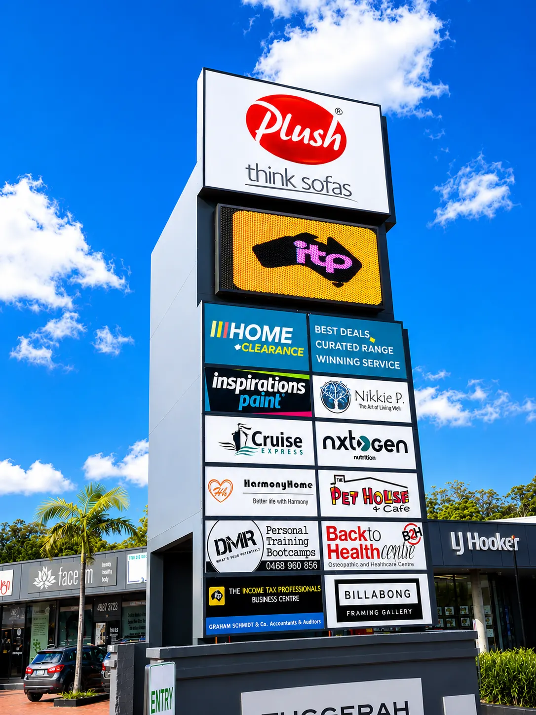 LED pylon sign installed at a retail and commercial complex in Erina.