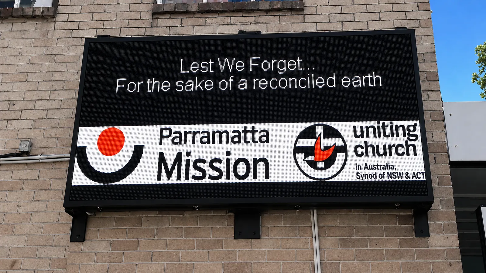Large LED community message display installed in Parramatta.